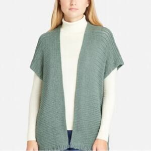 Margaret O'Leary SZ S 100% Cotton Green Open Knit Cardigan With Fringe